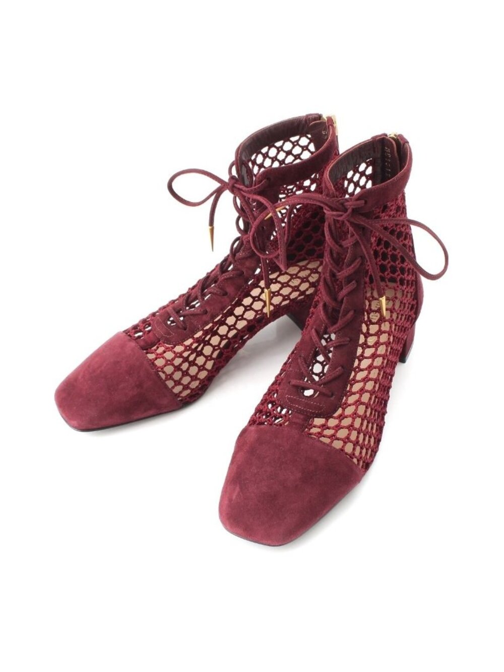 Dior Naughtily D Mesh Suede Short Boots Shoes Burgundy
